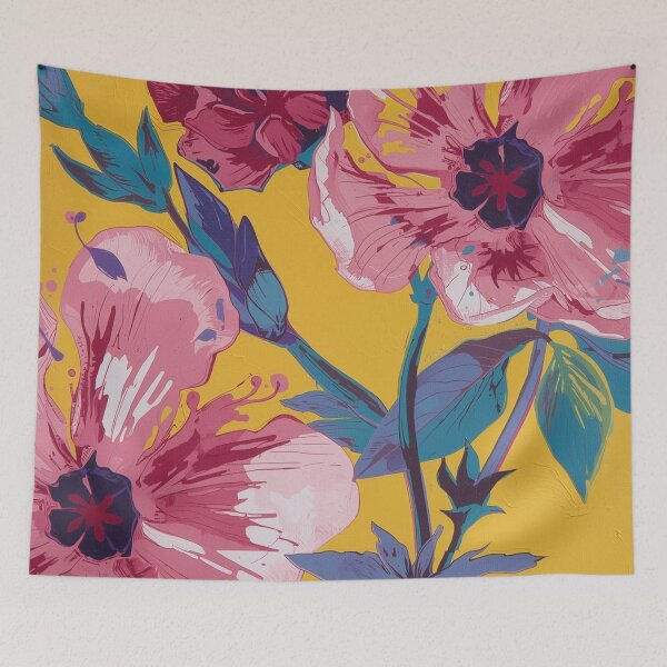 Item preview, Bright Pink Floral on Yellow for Bold Spaces designed and sold by ShopCWA.