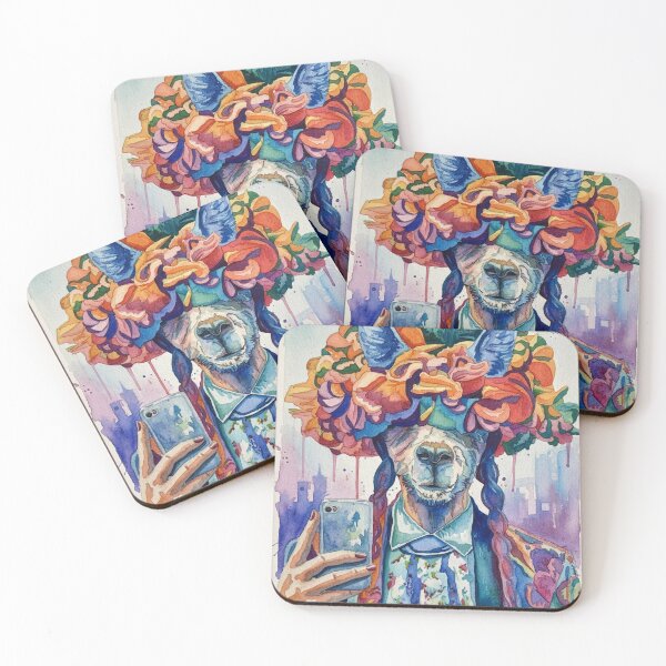 Item preview, Watercolor painting of Llama doing selfie with flower as a hat designed and sold by Berlin-D-Prs.