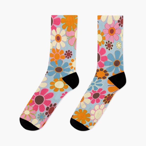 Item preview, Cheerful Floral Retro Garden 60s 70s Pattern in Ice Blue Orange Pink designed and sold by kierkegaard.