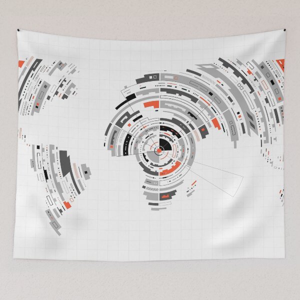 Item preview, shape of world map combined with futuristic circle pattern, concept of communication world or big data or digital transformation designed and sold by NiamLab.