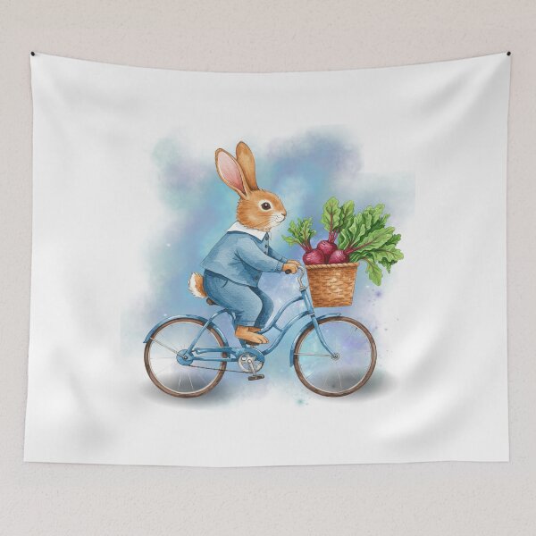 Item preview, Cottagecore Bunny Wall Art – Whimsical Rabbit on Bicycle Nursery Print, Farmhouse Animal Decor designed and sold by ChenEngEng.