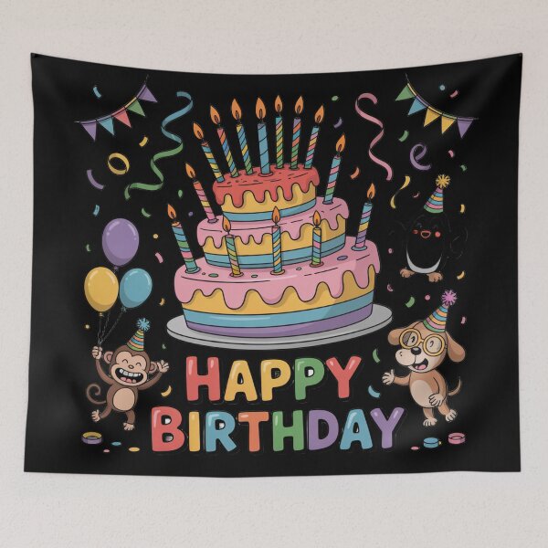 Item preview, Happy Birthday Party Animals – Cute Cake, Monkey & Puppy Celebration designed and sold by Midnight Veil Designs.