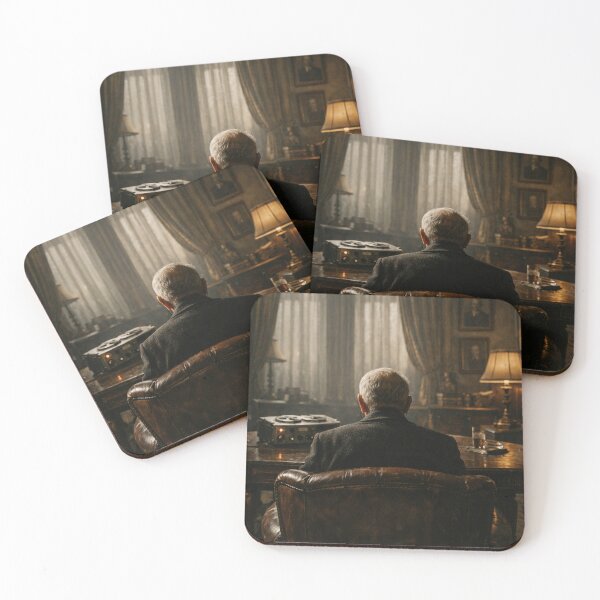 Item preview, Victorian Study with Elderly Man Recording Dark Literary Gothic Interior Wall Art designed and sold by Element Horizon Studio.