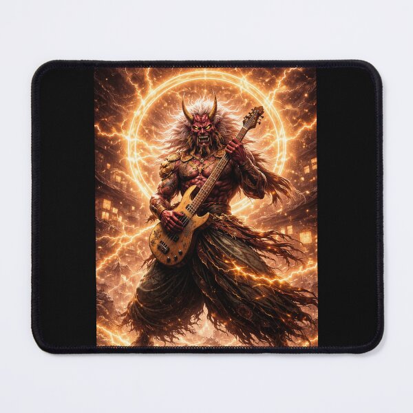 Item preview, Neo edo rock-Raijin Ascendant – Thunder God Oni Bassist | Edo Noir Dark Fantasy Art designed and sold by EDO NOIR SOCIETY.