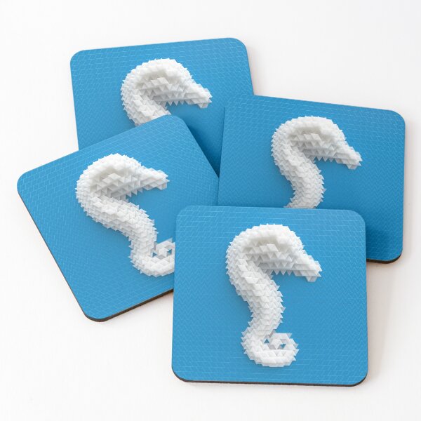 Item preview, Abstract seahorse made of prisms against a blue background designed and sold by lathspell.