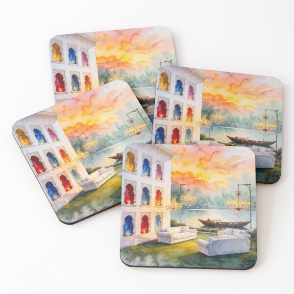 Item preview, Ethereal Indian Palace Sunset Watercolor Illustration designed and sold by HustleHue.