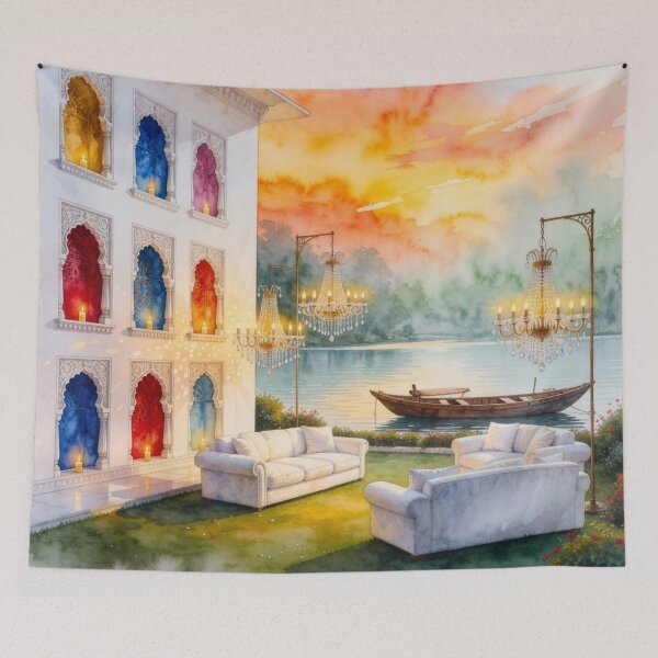Item preview, Ethereal Indian Palace Sunset Watercolor Illustration designed and sold by HustleHue.