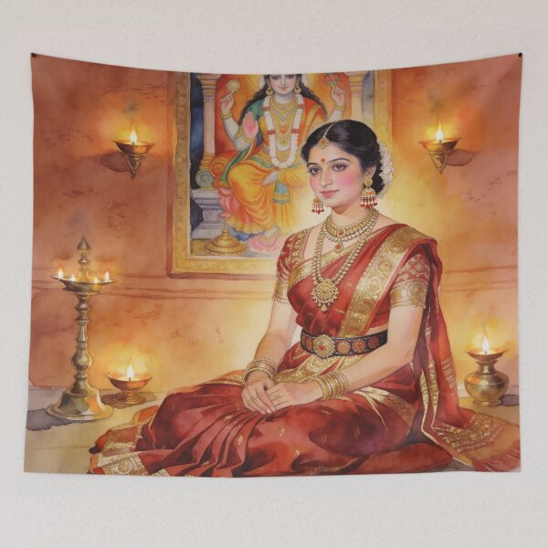 Item preview, Divine Grace: Indian Woman in Prayer Watercolor designed and sold by HustleHue.