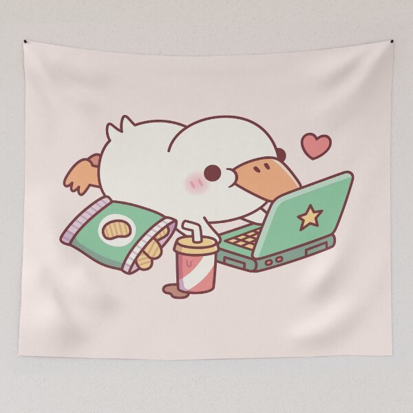Item preview, Cute Duck Chilling With Laptop And Potato Chips designed and sold by rustydoodle.
