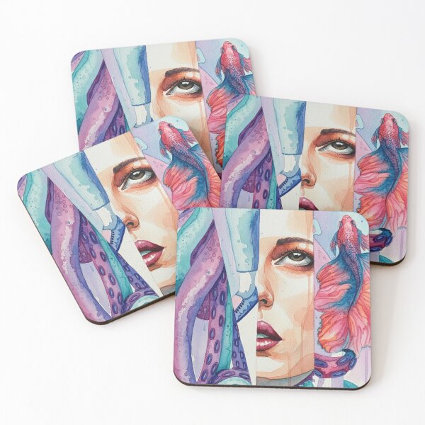 Item preview, Watercolor Painting on Paper of face with octopus and Betta fish designed and sold by Berlin-D-Prs.