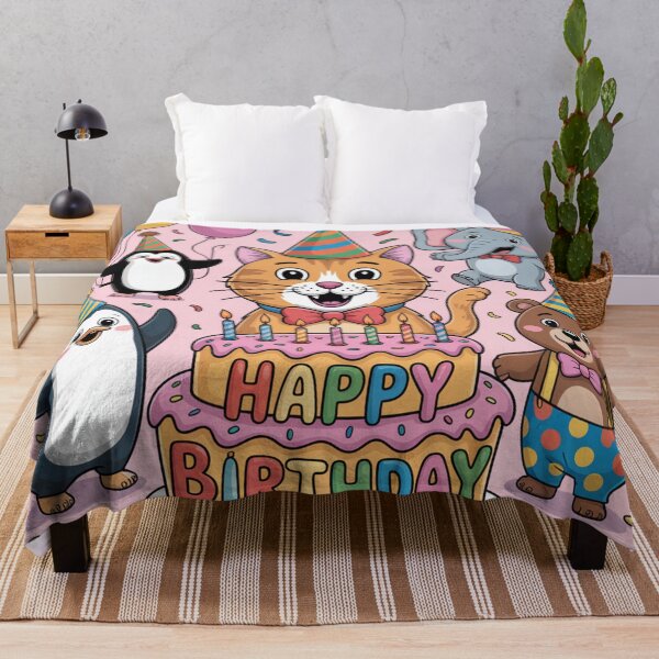 Item preview, Happy Birthday Animal Party – Cute Cat, Elephant, Monkey, Penguin & Cake designed and sold by Midnight Veil Designs.