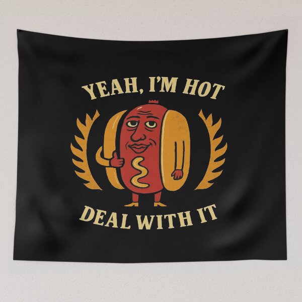 Item preview, Funny “Yeah, I’m Hot – Deal With It” Hot Dog Character Design with Flames & Attitude designed and sold by Bright Nest Studio.