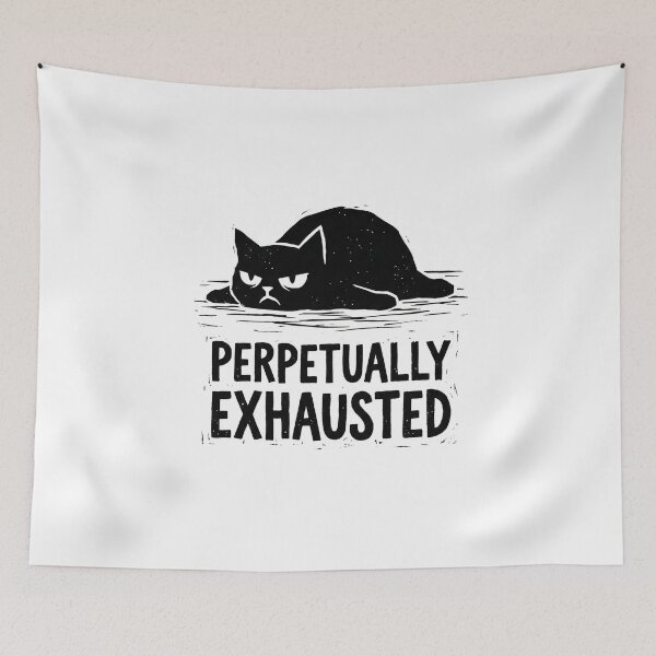 Item preview, Perpetually Exhausted Tired Black Cat designed and sold by AdyKurniawan.
