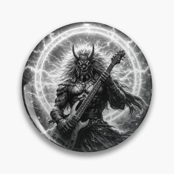 Item preview, Neo Edo Rock –Raijin Ascendant – Thunder God Oni Bassist | Edo Noir Dark Fantasy Art designed and sold by EDO NOIR SOCIETY.