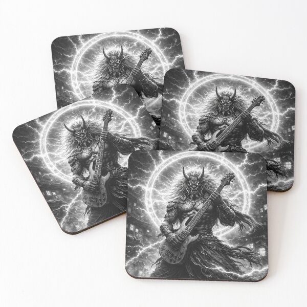 Item preview, Neo Edo Rock –Raijin Ascendant – Thunder God Oni Bassist | Edo Noir Dark Fantasy Art designed and sold by EDO NOIR SOCIETY.