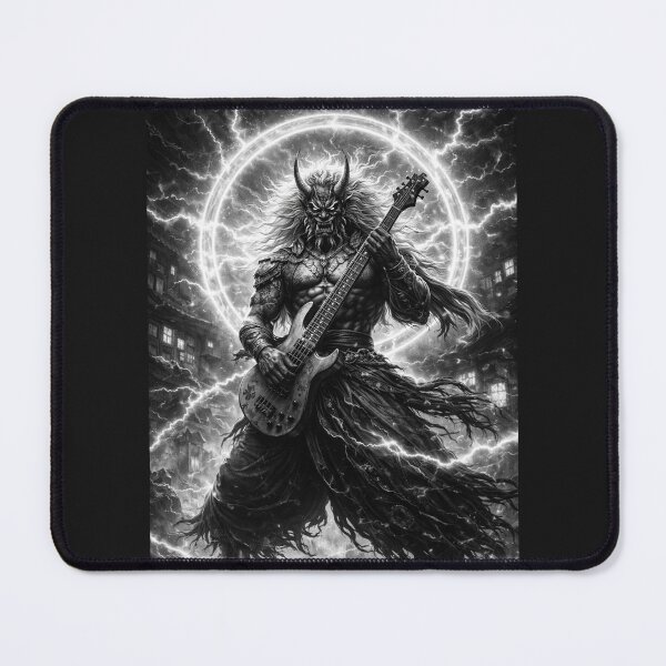 Item preview, Neo Edo Rock –Raijin Ascendant – Thunder God Oni Bassist | Edo Noir Dark Fantasy Art designed and sold by EDO NOIR SOCIETY.