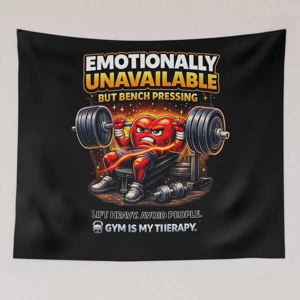Item preview, Emotionally Unavailable Bench Press Meme – Gym Is My Therapy designed and sold by Dominik1994.