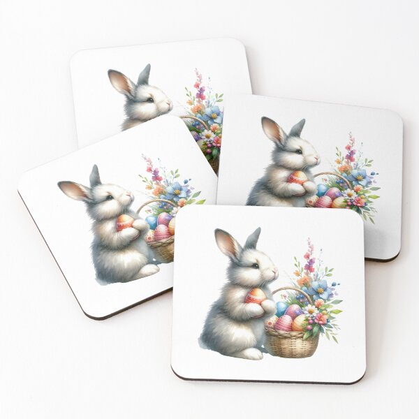 Item preview, Floral Bunny Hoppy Easter Grey Bunny with Egg Basket - Easter 2026 Egg Hunt Rabbit  designed and sold by FunnySunny T-Shirts.