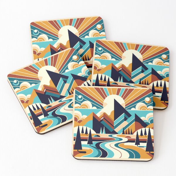 Item preview, Geometric Mountain Peaks with River and Sunburst designed and sold by InkSmithery.