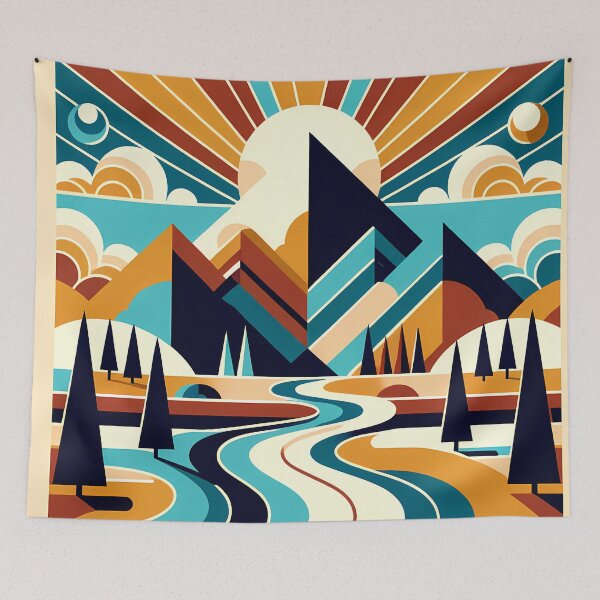 Item preview, Geometric Mountain Peaks with River and Sunburst designed and sold by InkSmithery.