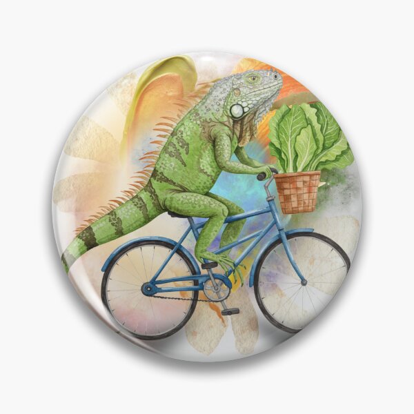 Item preview, Whimsical Iguana on Bicycle – Cottagecore Reptile Wall Art with Vegetable Basket designed and sold by ChenEngEng.