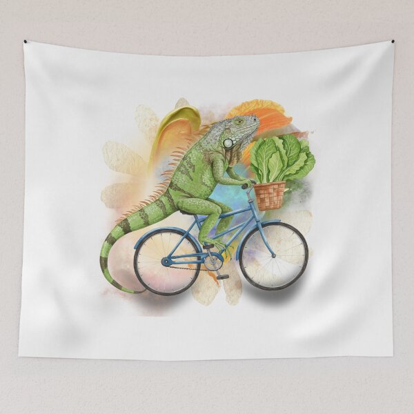 Item preview, Whimsical Iguana on Bicycle – Cottagecore Reptile Wall Art with Vegetable Basket designed and sold by ChenEngEng.