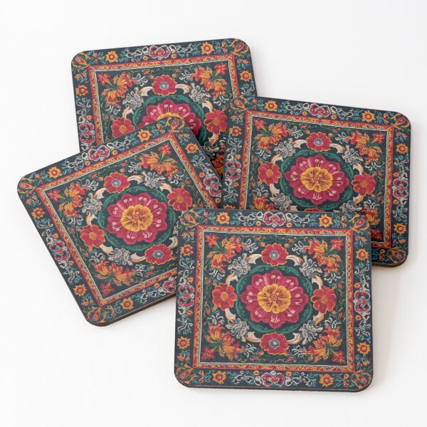 Item preview, Uzbekistan Neem Embroidery Flower Red Carpet designed and sold by GrinGalore.