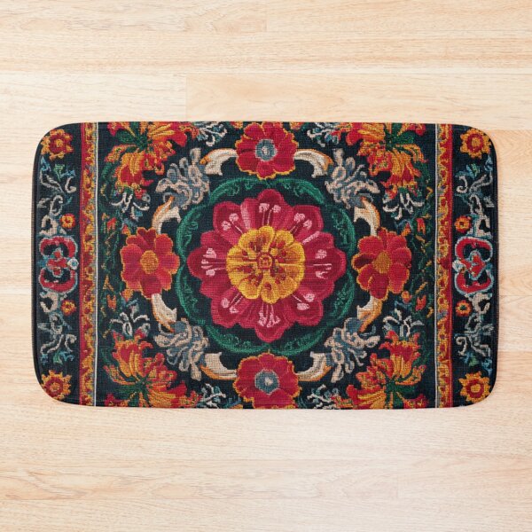 Item preview, Uzbekistan Neem Embroidery Flower Red Carpet designed and sold by GrinGalore.