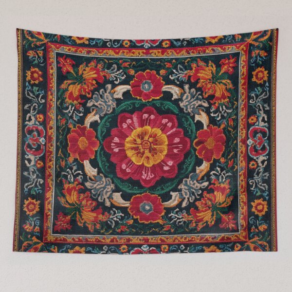 Item preview, Uzbekistan Neem Embroidery Flower Red Carpet designed and sold by GrinGalore.