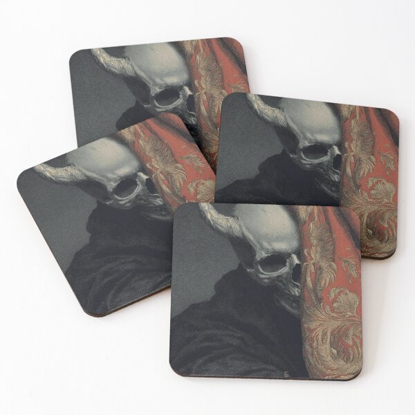 Item preview, Horned Skull Behind Brocade Curtain designed and sold by Adronia.