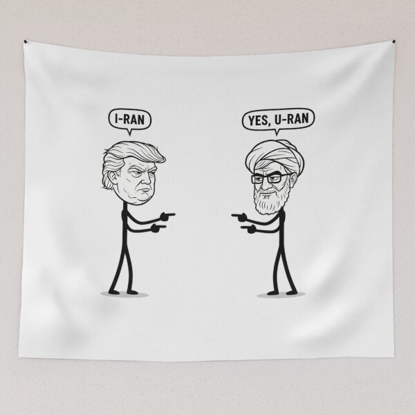 Item preview, Funny I-Ran Political Satire Stick Man Cartoon - Trump vs Khomeini Pun designed and sold by Tamer ⭐⭐⭐⭐⭐.