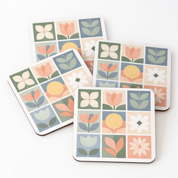 Item preview, Mid Century Modern Floral Grid – Retro Art designed and sold by the-dovlat.