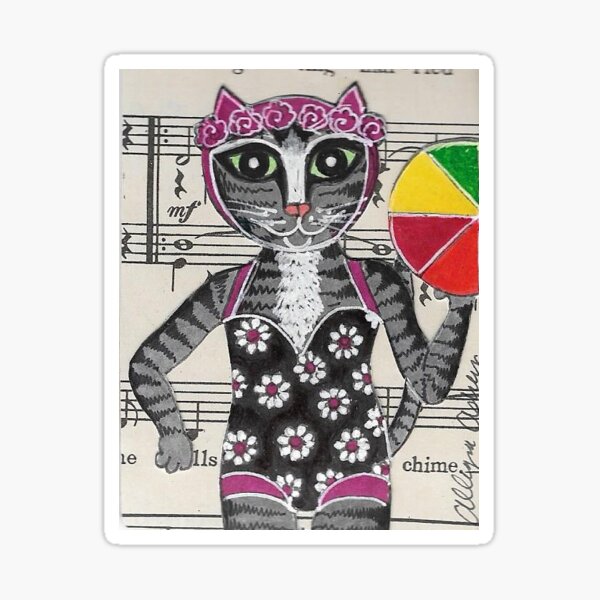 2017 Tabby Cat Vintage Daisy Swimsuit w/ Bathing Cap by BRIDEOFHYDE Sticker