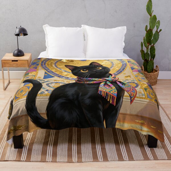 Item preview, Klimt Black Cat with Colorful Scarf designed and sold by Vicky Brago-Mitchell®.