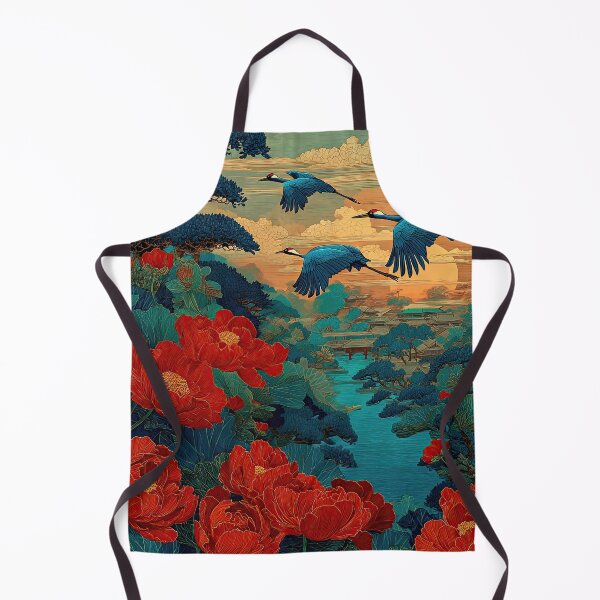 Item preview, Blue Cranes Flying Over Scarlet Blossoms designed and sold by IRRI_3212.
