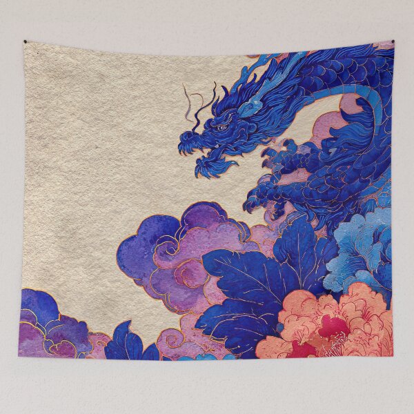 Artikelvorschau, Blauer Drache zwischen Pfingstrosen und Wolken entworfen und verkauft von IRRI_3212.