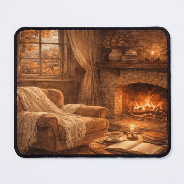 Item preview, Cozy Cottage Fireplace – Autumn Reading Nook Victorian Cottagecore Art designed and sold by ArtFreshStudio.