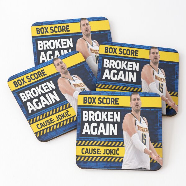 Item preview, Box Score Broken Again Cause Jokić Industrial Basketball Meme Tee designed and sold by POD DYNASTY | Original Print On Demand T-Shirt Graphics.
