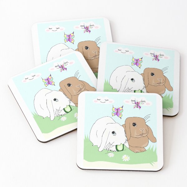 Item preview, Cute Holland Lop Bunnies in Kawaii Spring Landscape with Butterflies designed and sold by Najomiartstudio.