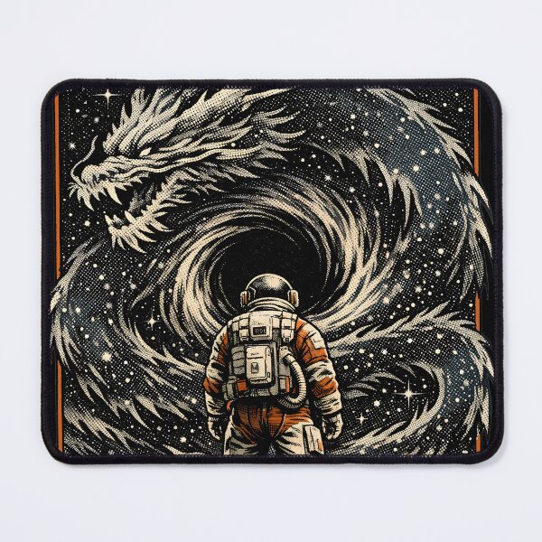 Item preview, Even the Void Blinks - Mythical Space Dragon and Taikonaut Aesthetic, Minimalist Cosmic Horror Event Horizon Art, Hand-Drawn Stipple Dot Starfield Galaxy, Zen Astronaut Dark Academia Illustration designed and sold by Vivaan Studio.