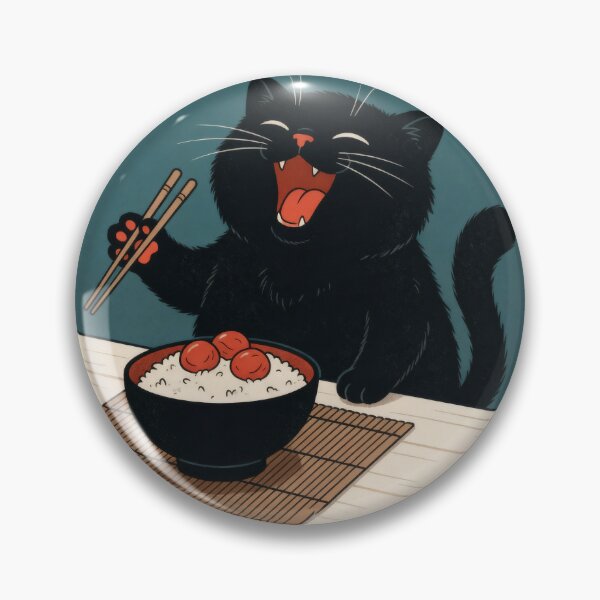 Item preview, Happy Black Cat with Rice Bowl - Cute Japanese Style Illustration designed and sold by AbstractAuraArt.