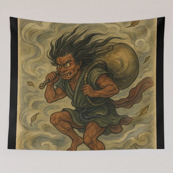 Item preview, Fujin Japanese Wind God Mythical Spirit designed and sold by mythographiaart.