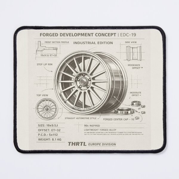 Item preview, EDC-19 Industrial Edition – 90s Performance Forged Development Concept Blueprint Poster designed and sold by ClassicThrottle.