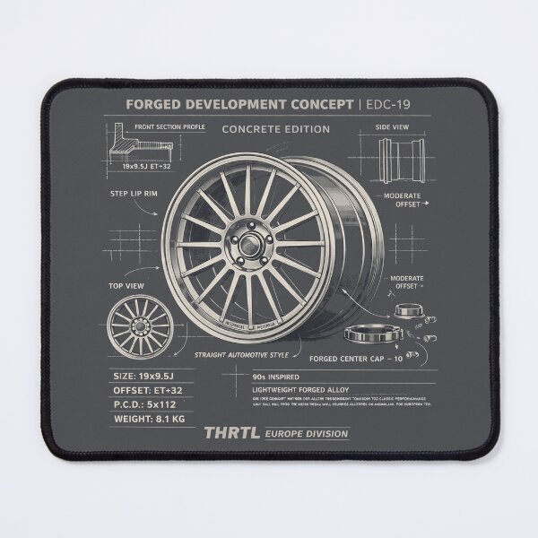 Item preview, EDC-19 Concrete Edition – 90s Performance Forged Wheel Blueprint Poster designed and sold by ClassicThrottle.
