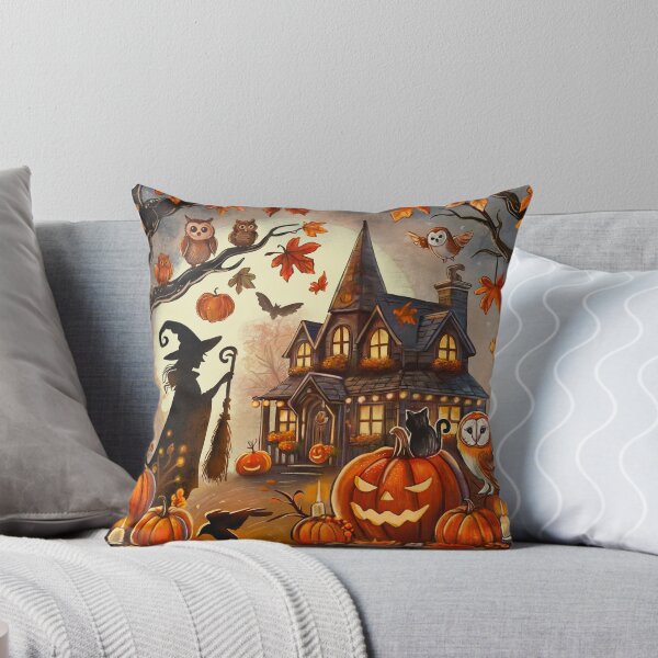 Item preview, Autumn Witch Cottage, Glowing Pumpkins, Fall Scene designed and sold by ArtbyPriscilla.