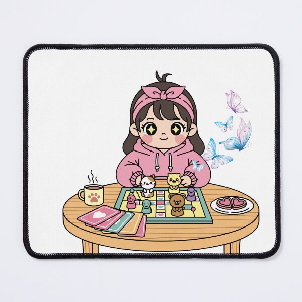 Item preview, Pink Girl Playing Ludo with Butterflies – Cute Aesthetic Art” designed and sold by LilLunabySandra.