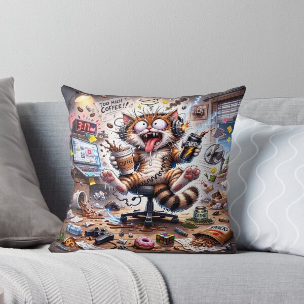 Item preview, Too Much Coffee – Crazy Caffeinated Cat Meme Illustration designed and sold by Dominik1994.