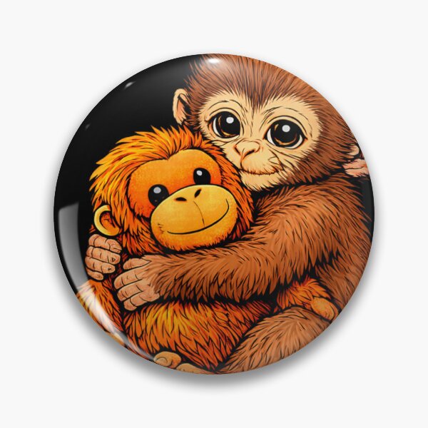 Item preview, Kawaii Big Eyed Punch Monkey Cuddling Orange Plushie Adorable Macaque Art designed and sold by ObukiLantara.