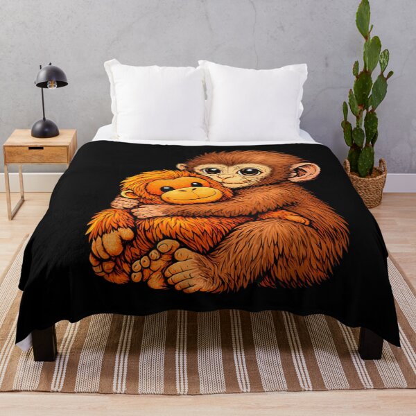 Item preview, Kawaii Big Eyed Punch Monkey Cuddling Orange Plushie Adorable Macaque Art designed and sold by ObukiLantara.