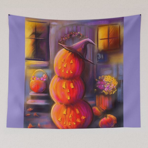 Item preview, Spooky Halloween House with Pumpkins and Witch - Trick or Treat  designed and sold by ArtbyPriscilla.